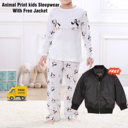 Gold Star Spring Autumn Kids Girls Boys Animal Print Sleepwear Long Sleeve With Free Jacket, SL452